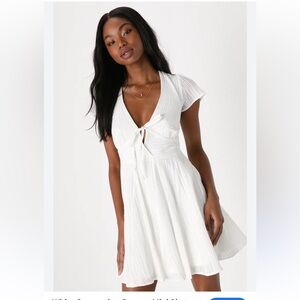 Lulu’s Forever Precious White Seersucker Skater Dress Vacation Mini Wedding Brid